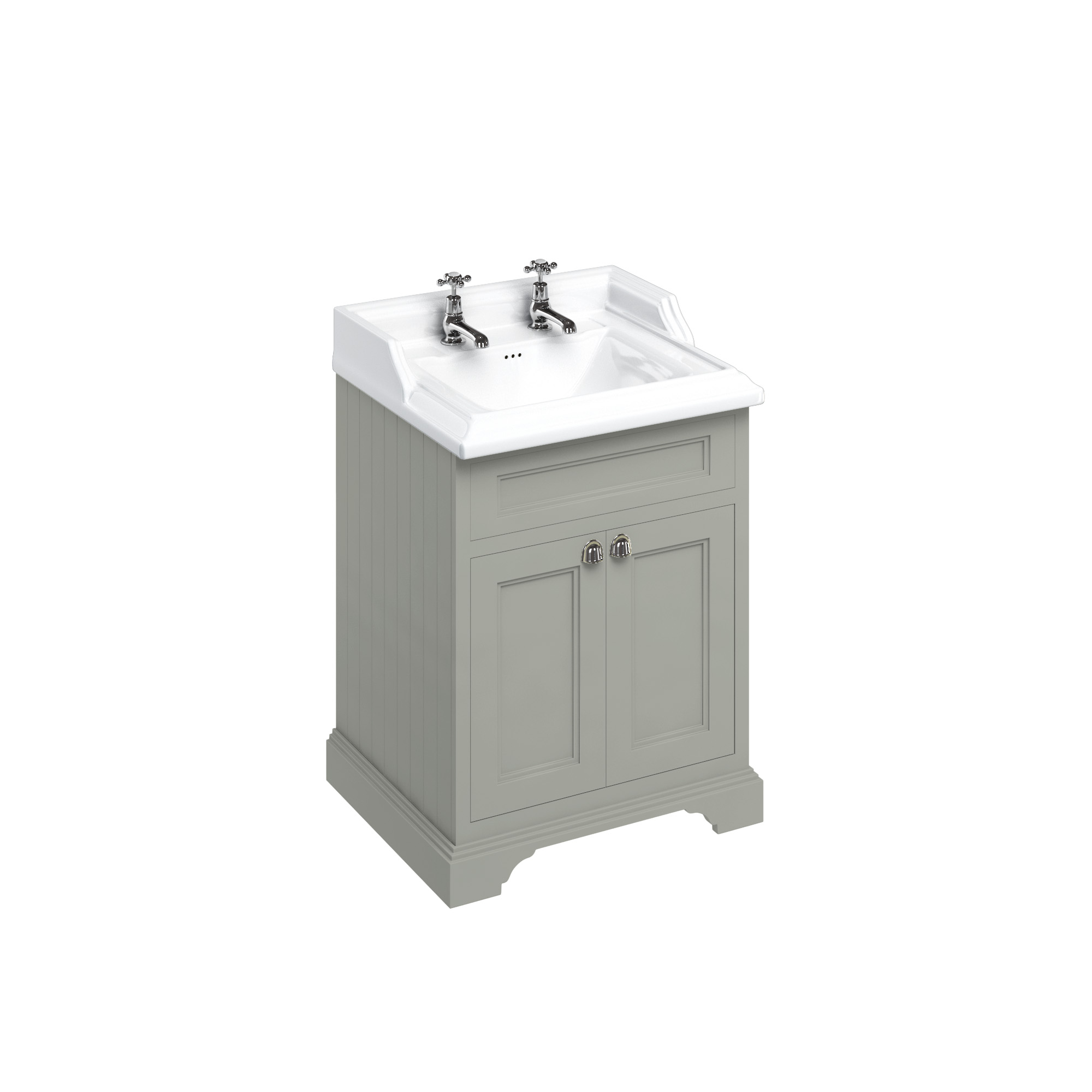 Freestanding 65 Vanity Unit with doors - Dark Olive and Classic basin 2 tap holes